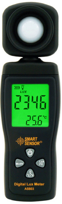 SMART SENSOR AS803 數位照度計 180度旋轉探頭 環境測溫 LED背光, 1個