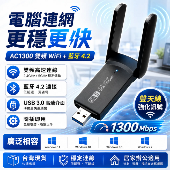 無線網卡 AC雙頻1300M USB3.0 雙頻網卡+ 藍牙 wifi分享器 免驅動 WIFI接收器, 黑色, 1套, 1300Mbps+藍牙+AC無線網卡