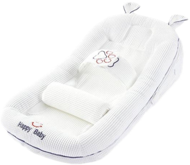 Happy Baby 嬰兒防吐奶斜坡墊 可調高度床中床, 白色小兔 三層內芯 - 高度可調 床中床