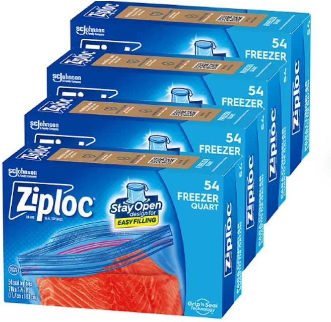 Ziploc 雙層夾鏈冷凍保鮮袋 (美國製), 大 (L), 4套, 38個裝
