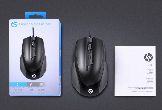 有線滑鼠 適用windows/IOS系統 4檔DPI精準光學好握準確移動, 黑, HP M150有線滑鼠