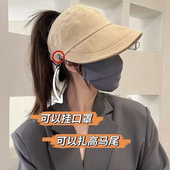 遮陽帽 可掛口罩 可扎高馬尾 空頂帽