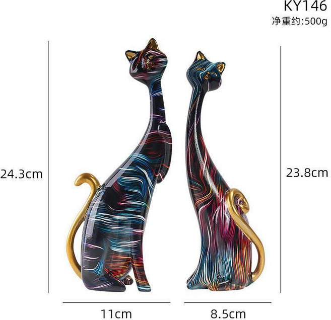 貓咪擺件 歐式家居油畫 情侶動物擺件 樹脂工藝品 情人節禮物, KY146條紋,對貓擺件, KY146條紋