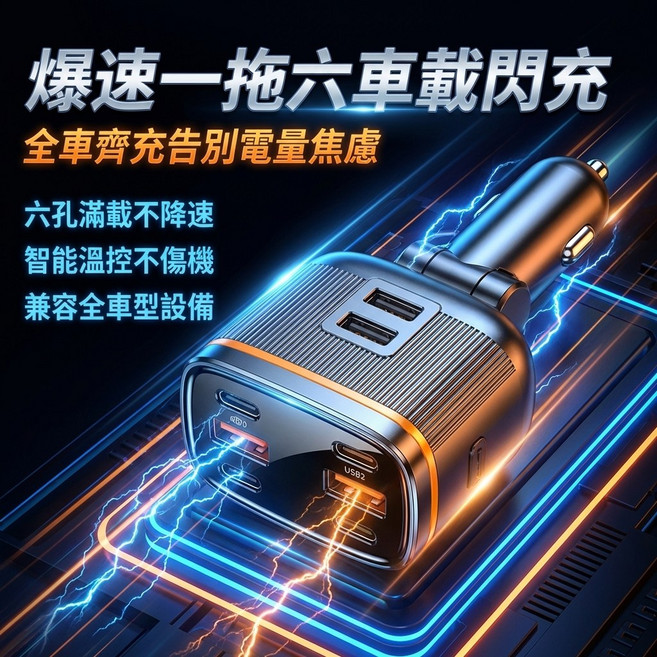 一拖六車充拓展器 PD45W快充 車用充電器 點煙器分接器 雙點煙孔 4USB 車充拓展 車用USB充電器 12V24V