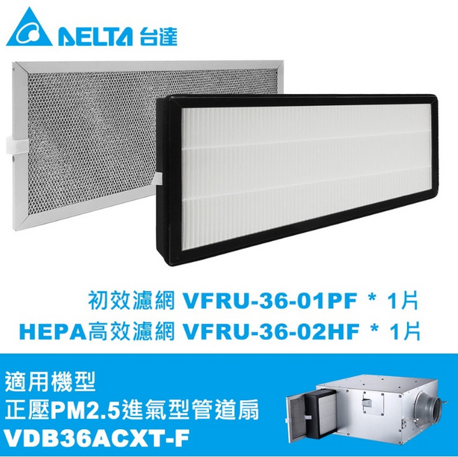 DELTA 適用於 正壓PM2.5進氣型管道扇 初效濾網 HEPA濾網, 1個, VDB36ACXT-F, VDB36ACXT-2F