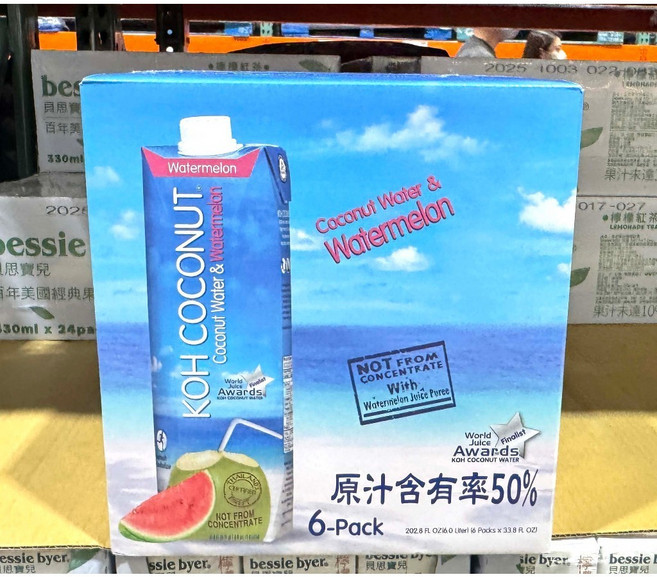 KOH 酷椰嶼 西瓜椰子水 原汁含有率50% 非濃縮, 6個, 1L
