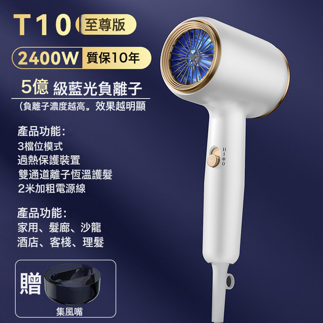 新款高速吹風機家用酒店髮廊大功率速幹靜音負離子護發吹風機, 無規格, 時尚白【國標高品質】2400快速幹發