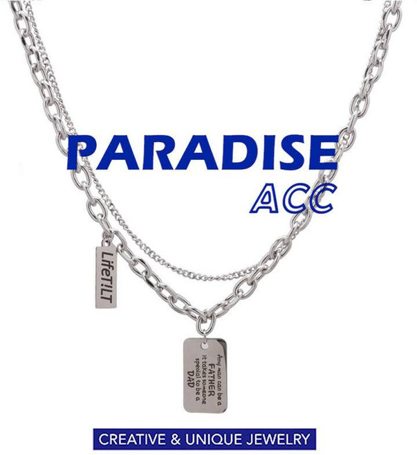 PARADISE 新款方牌英文字母雙層疊戴項鍊 冷淡風歐美潮流個性飾品