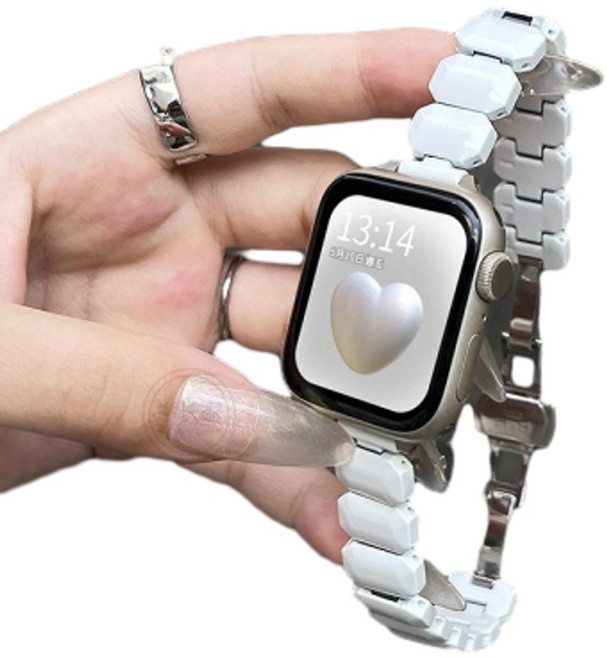 金屬錶帶鏈 適用 Apple Watch S6 S7 S8 S9, 小方糖 - 白色, 1個