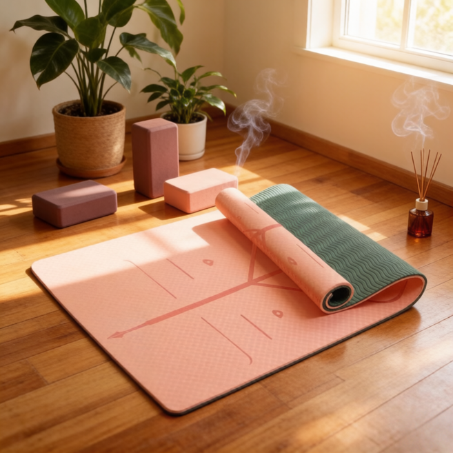 環保 TPE 瑜珈墊 加厚減震 居家運動專用, 粉色6mm, 1個