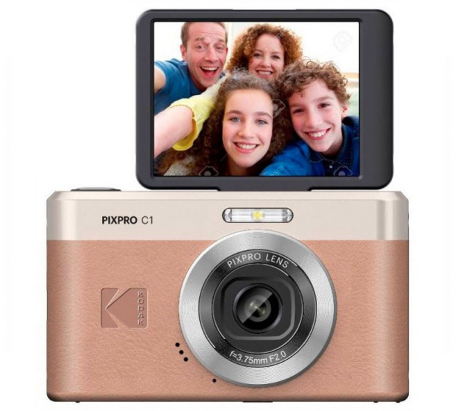 KODAK PIXPRO C1 數位相機 180度翻轉螢幕, 棕色,不須加購