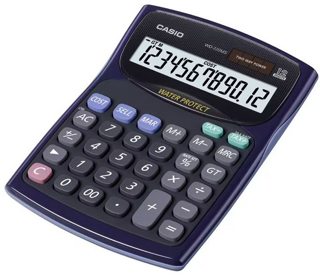 CASIO 卡西歐 防水防塵 12位數計算機 WD-220MS-BU公司貨附保卡, 藍色, 1個