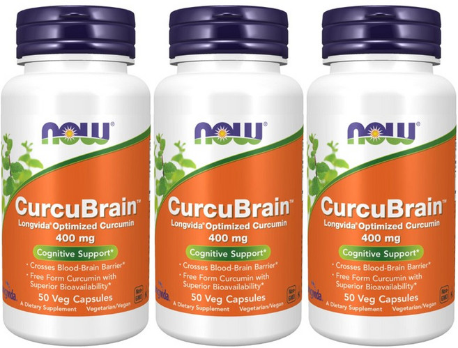 NOW Foods CurcuBrain薑黃素400mg素食膠囊, 50顆, 3罐