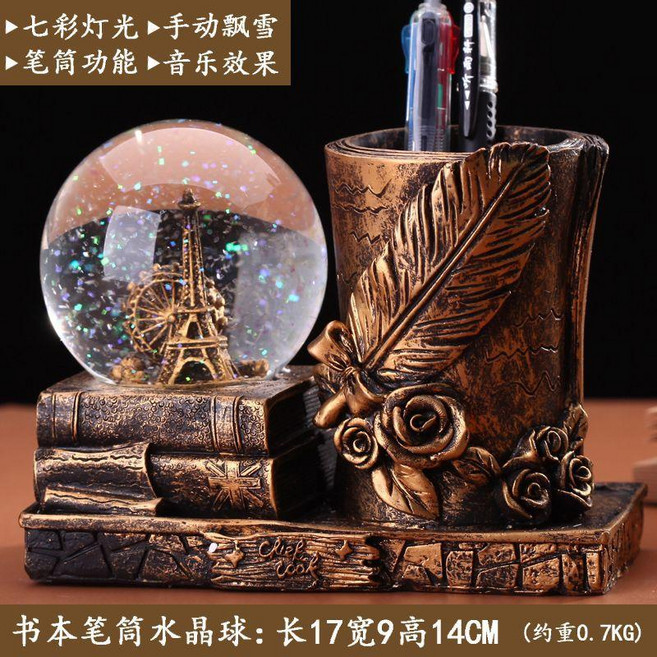 音樂盒 水晶球沙漏筆筒 變色小夜燈 學生生日禮物 復古筆筒, 安全包裝,605銀 有燈光有音樂, 605銀, 有燈光有音樂