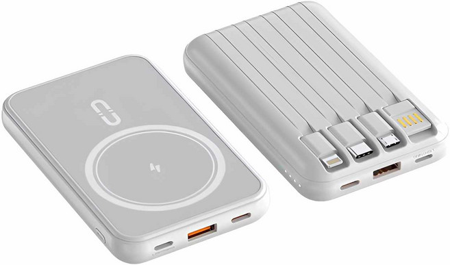 頂規磁吸20000MAH行動電源自帶線四線快充輕薄大容量Type-C充電買一送六超值組, 款式1【白】磁吸無線+自帶線, 白, 款式1【白】磁吸無線+自帶線