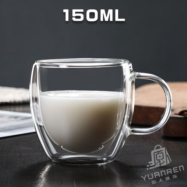 隔熱玻璃杯 耐熱高硼矽玻璃蛋形馬克杯, 1個, 150ml雙層玻璃杯【有握把無蓋子】