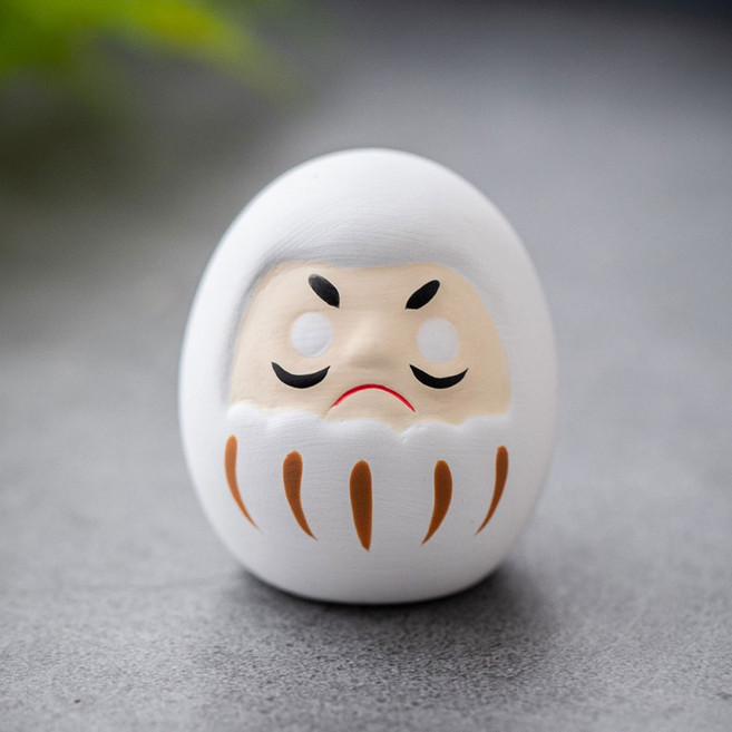 文創 不倒翁 達摩造型擺飾 陶瓷 手繪 公仔 生活小物, 白色