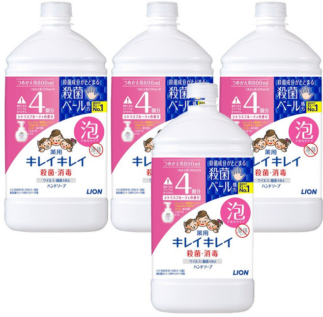 LION 獅王 趣淨 泡沫洗手慕斯 補充瓶 柑橘香, 4件, 800ml