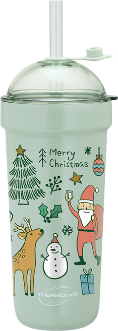 THERMOcafé 水壺 1cm寬口徑吸管 透明上蓋, 聖誕麋鹿, 1個, 900ml