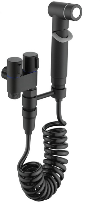 馬桶噴槍沖洗器 增壓沖洗器 多功能清潔 輕鬆安裝, 【D1黑色】圓柱款不銹鋼噴槍-3米管