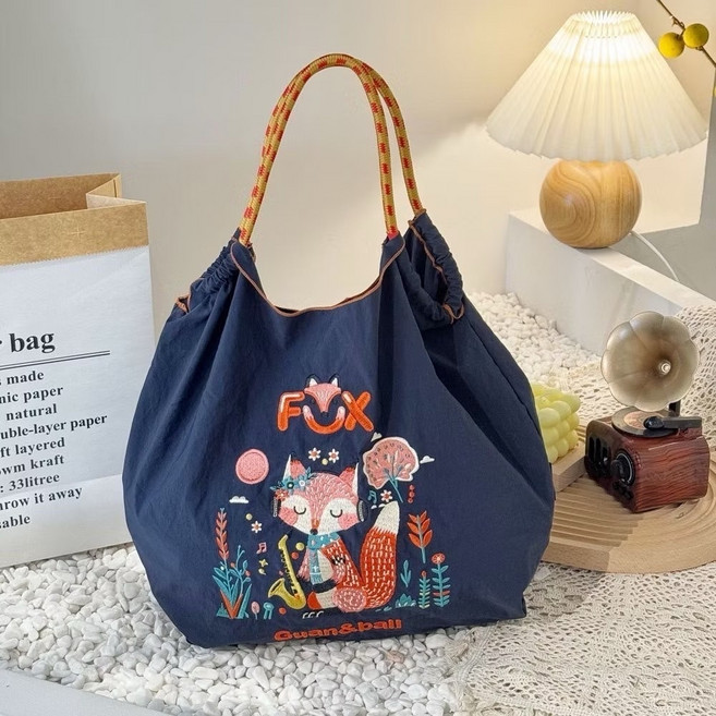 日系刺繡帆布包 環保側背包女 肩背包 上班手提包 編織包 水桶包 托特包 媽媽包