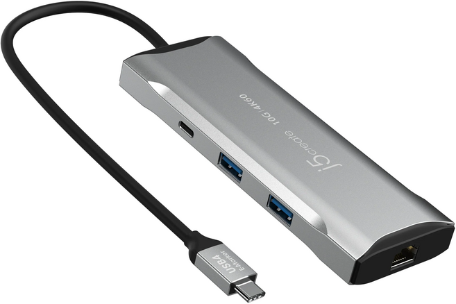 j5create USB-C 真4K60/Gen2 高速多功能集線器 JCD393 擴充座 10Gbps USB4 網路孔 讀卡機, 銀色/鋁殼, 1個