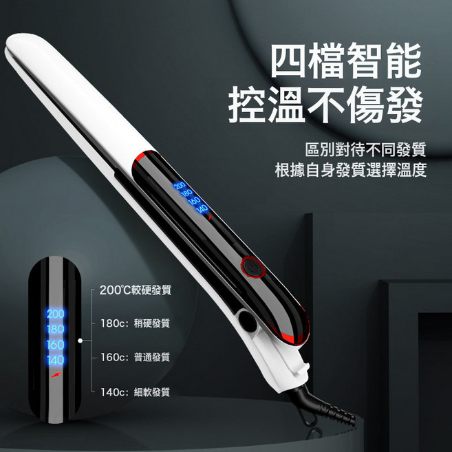 電夾板直卷兩用捲髮棒直板夾燙髮直發器拉直發熨板, 白色, 40W-美規