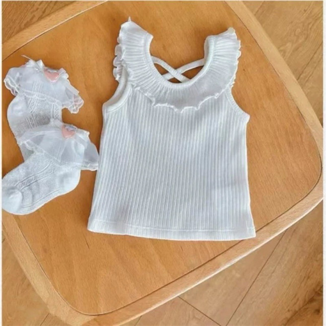 萱寶媽咪baby童裝館 韓版兒童夏季 女童冰絲蕾絲背心