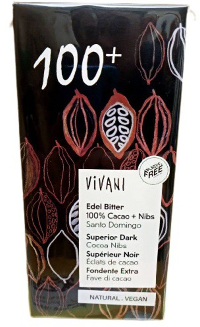 Vivani Edel Bitter 100% 黑巧克力 +可可碎粒 80g, 1個