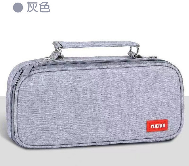 YUERUI 多層分隔帆布筆袋 韓系學生文具筆盒 三層大容量收納袋 灰色, 三層-灰色, 1個