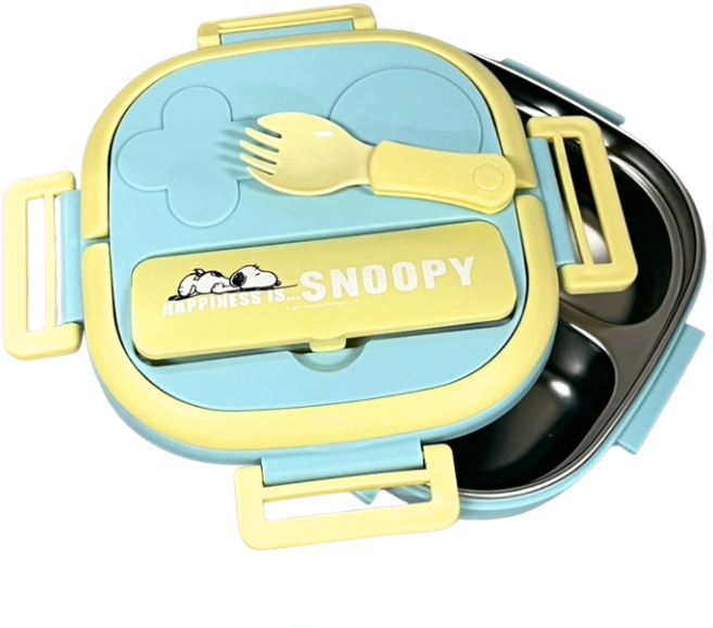 SNOOPY 史努比兒童分隔卡通餐盒 兒童餐具推薦, 藍, 1個