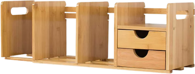 竹製伸縮書架 長度可調, 竹原色