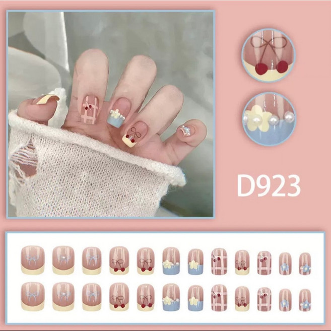 美甲指甲貼片 30款可選 短款日常穿戴甲 可拆卸甲片, 1個, D923, D923