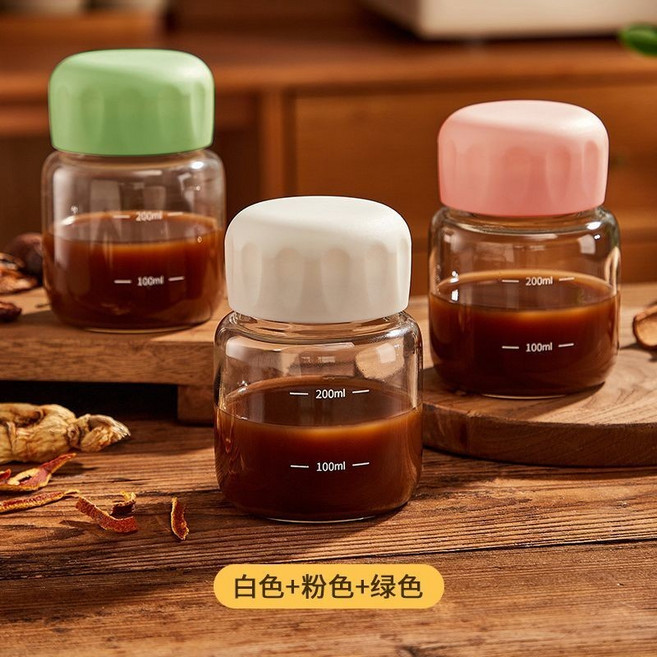 胖胖杯 玻璃加熱密封罐 300ml 附刻度, 1個, 【家庭組合裝】白色+綠色+粉色