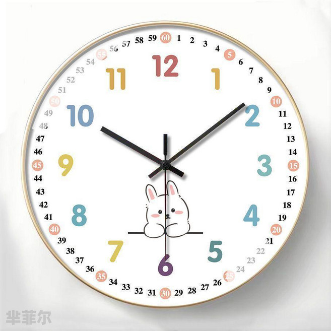 簡約靜音掛鐘 兒童房適用, J金框-FM000996,14英寸-超靜音-石英鐘