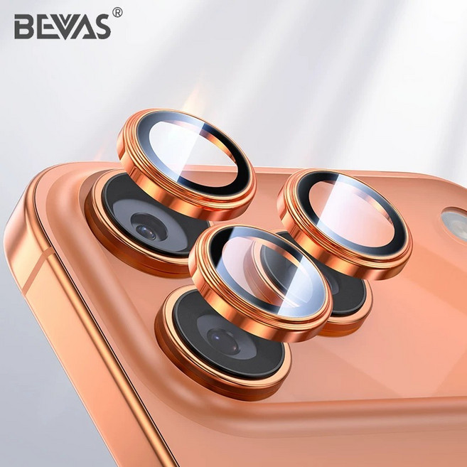 BEVAS 康寧鏡頭貼 適用於 iPhone 17 16 15 14 13 Pro Max Plus 鏡頭膜 鏡頭框, 橘色(3入),iP16Pro / iP16ProMax, 1個