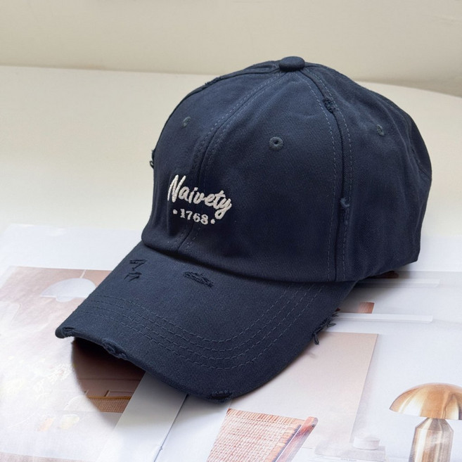 Naivety 刺繡破洞棒球帽 深頂可調節鴨舌帽 韓系防曬運動帽