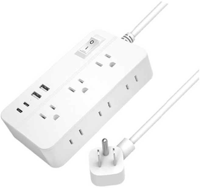 多孔USB充電延長線 獨立開關電源插座, 白色, 1個, 1.2m