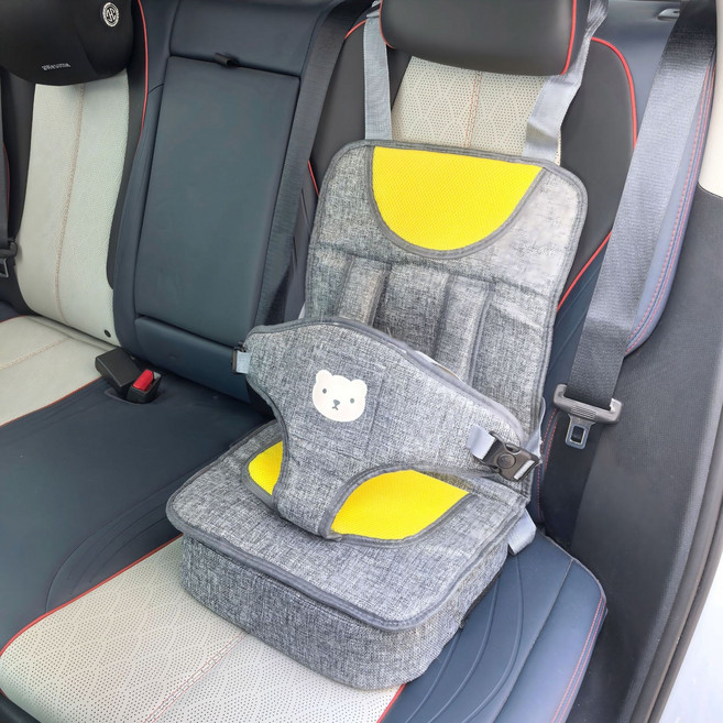 兒童便攜式安全座椅 0-6歲通用 快速安裝 車型通用, 深亞麻中碼增高款三歲到六歲