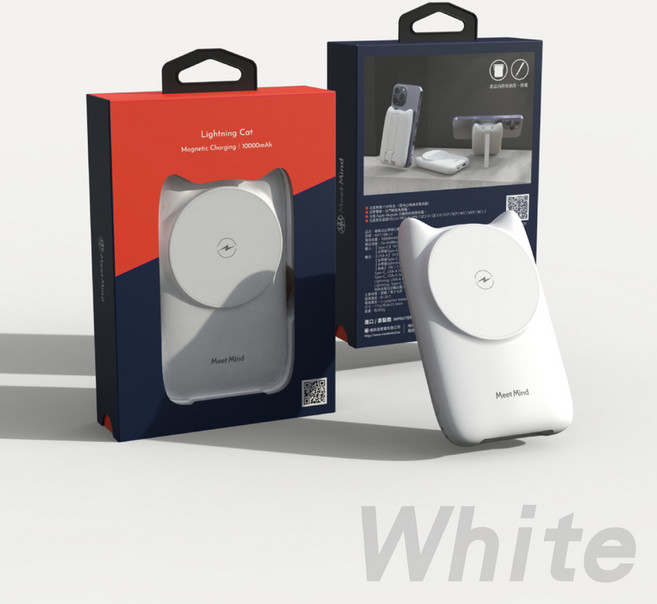【Meet Mind】閃電貓 10000mAh 磁吸無線快充行動電源, 白貓