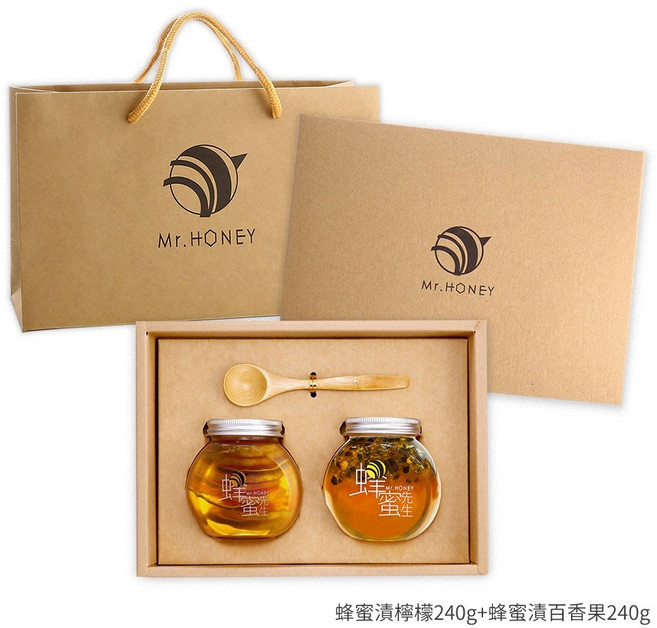 Mr.HONEY 蜂蜜先生 蜜漬禮盒(240gX2), 1個, 蜂蜜漬檸檬+蜂蜜漬百香果