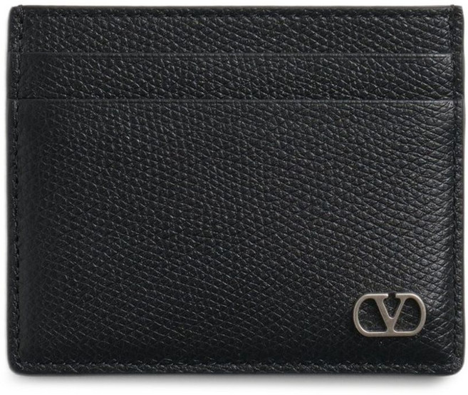 발렌티노 가라바니 브이로고 시그니처 그레이니 카프스킨 카드홀더