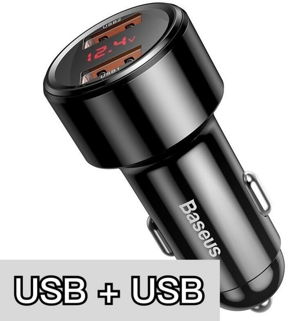 Baseus倍思 45W PPS 數顯智能雙快充車充 USB+Type-C, 黑色 雙USB 45W大功率車充, 黑色, 魔力系列