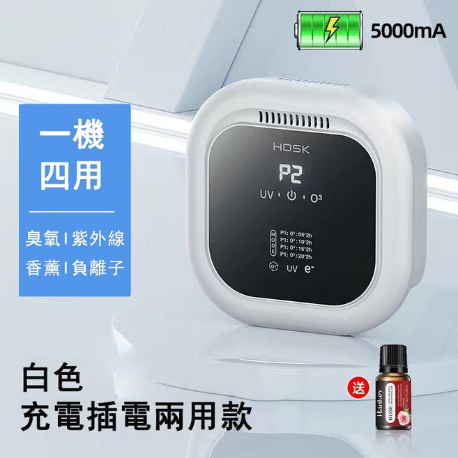 臭氧機 家車兩用 負離子 除甲醛, 白色充電款-空氣清淨機【祛除異味】, 白色, 11A
