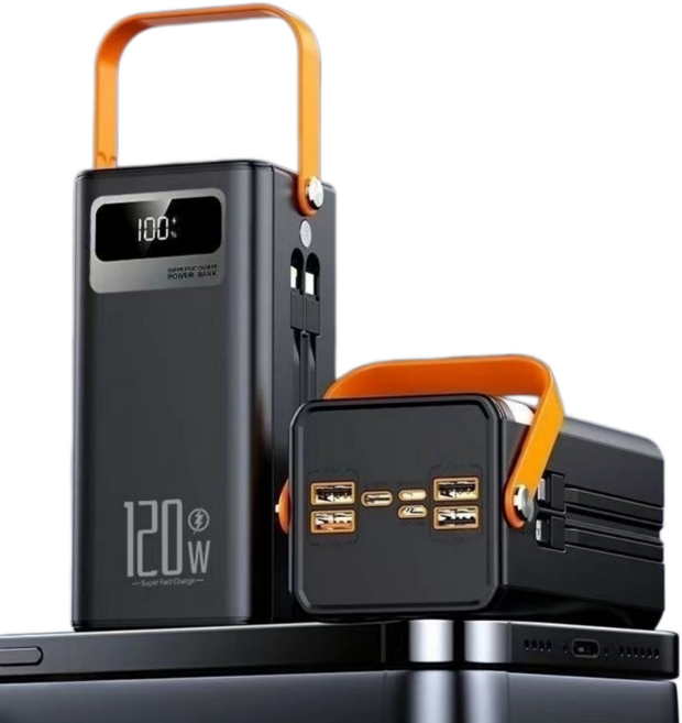 50000mAh 120W 雙向快充行動電源 附LED燈 騎士黑, 5萬毫安, 黯雅黑, 自帶LED燈+附雙線