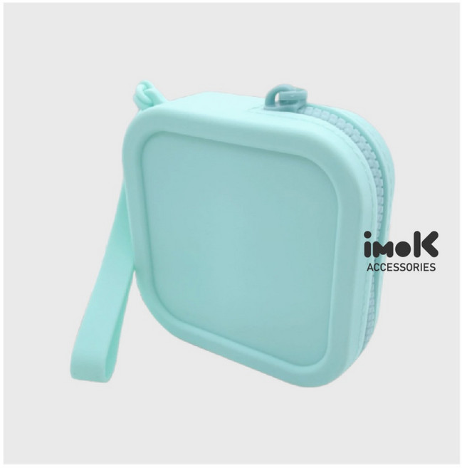 IMOK 矽膠收納包 小零錢包 耳機包 防潑水, 1個, 綠色(9*9*3cm)-方形, 綠色, 方形