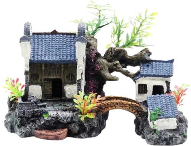 水族造景魚缸擺飾 仿真雲鶴樓魚蝦躲避屋 假山擺件裝飾品, 1個, 江南小屋