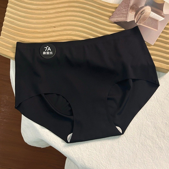 7A桑蠶絲 無痕冰絲女士三角褲, 墨黑,XL【68-80kg】