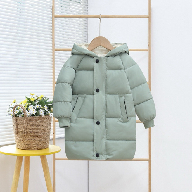 萱寶媽咪baby童裝館 現貨韓版兒童秋冬長版羽絨外套男童連帽外套女童羽絨外套中大童羽絨外套兒童風衣外套素色外套羽絨服兒童長版外套韓系羽絨外套童裝