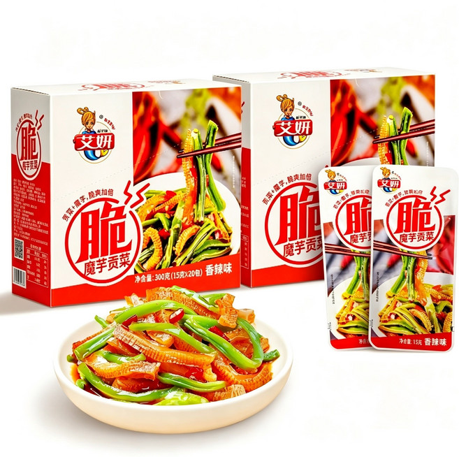 脆爽貢菜 15g 即食香辣下飯菜 網紅小零食, 20個, 【香辣】(最辣),1箱20包(15g/包)